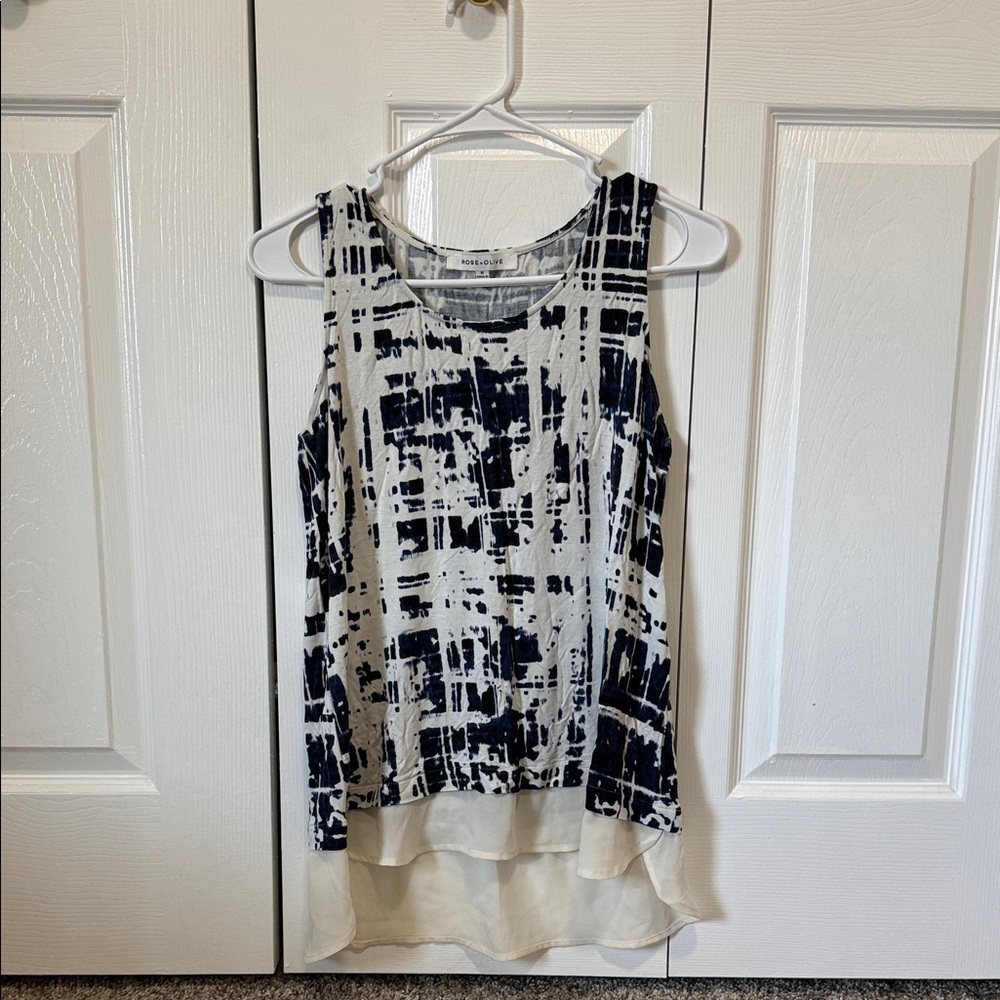 Rose & Olive Navy and White Abstract Tank Top